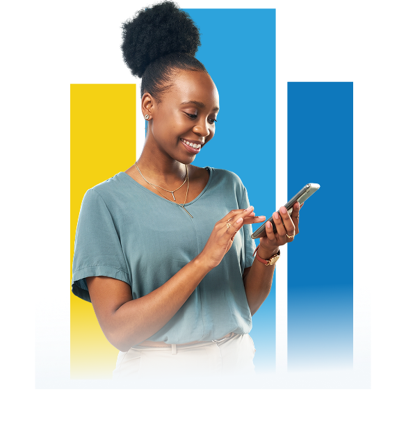 A Prime client managing her policy on her phone