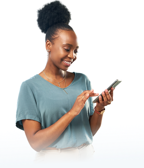 A Prime client managing her policy on her phone